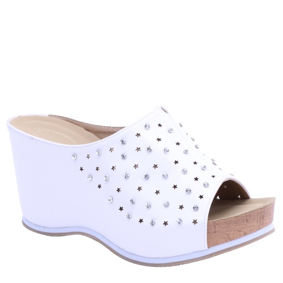Italina White Embellished Comfort Wedge Heeled Sandal 10 - Picture 2 of 8